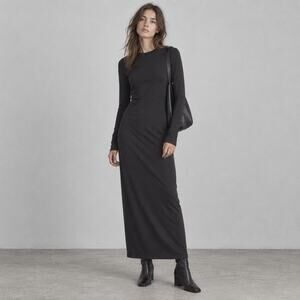 Raey Cotton-Blend Jersey Maxi Dress Womens UK10/S Black Crewneck Long Sleeve